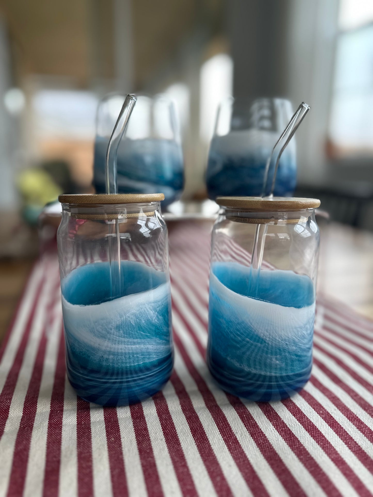 Glass with bamboo lid & straw