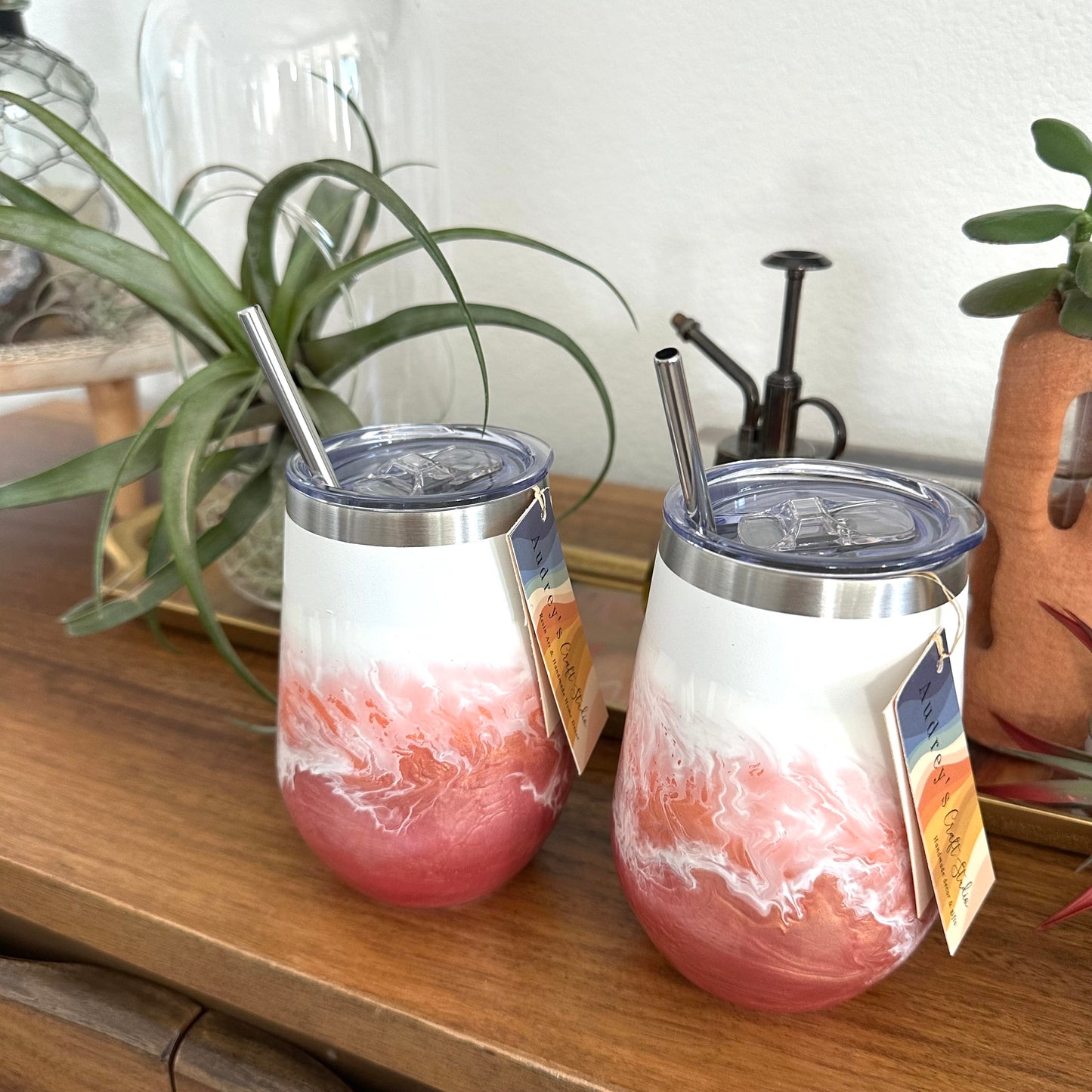 Insulated Wine tumbler - Peach Gold & Coral