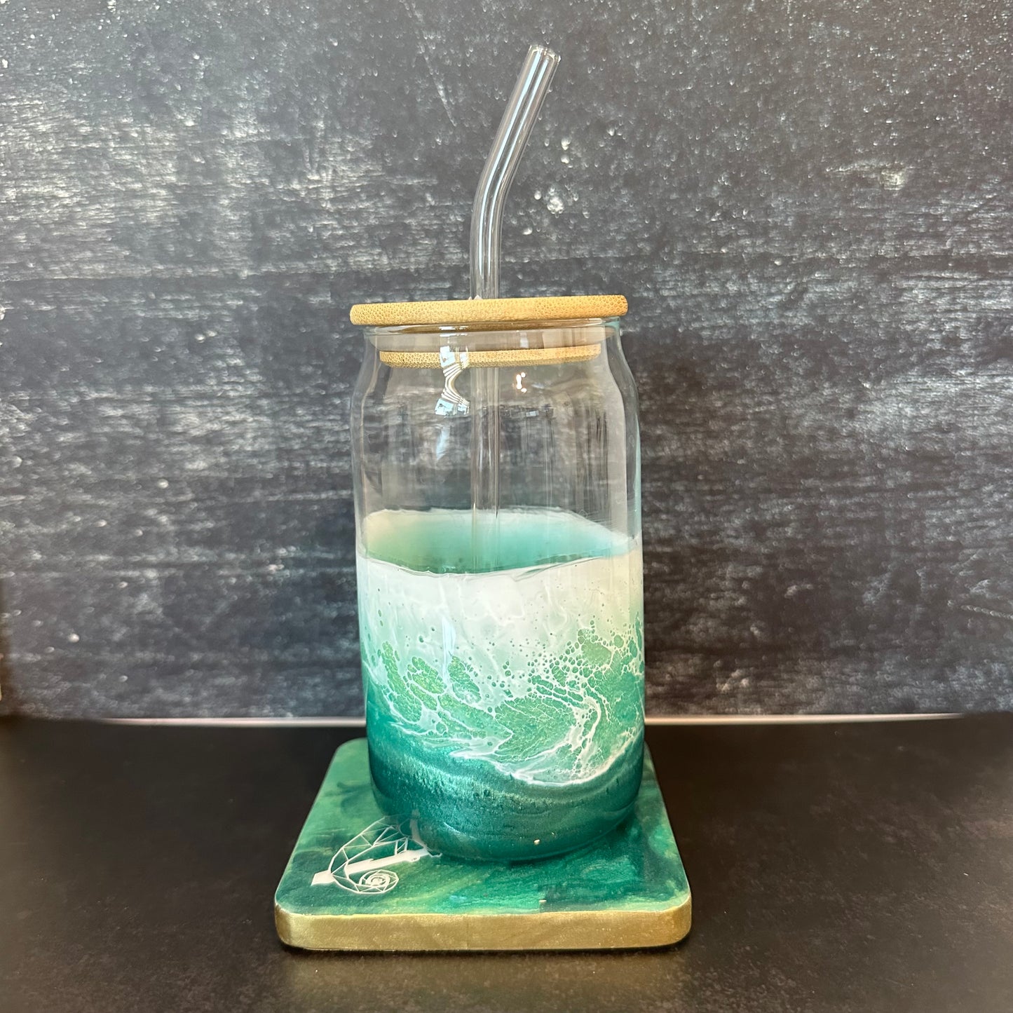 Glass with bamboo lid & straw | Paradise Green