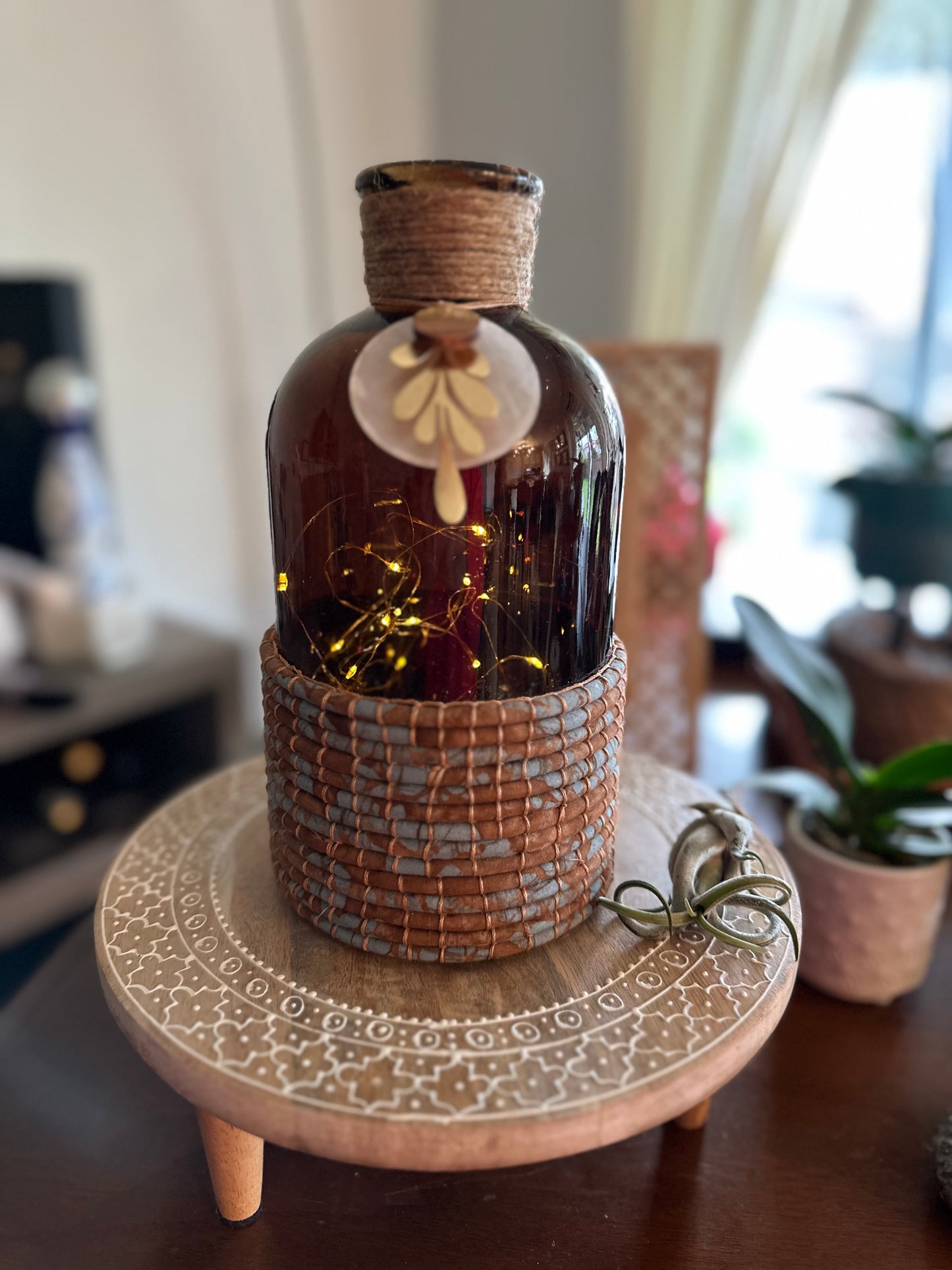 Decoractive Basketry Vase | Amber Glass Vase