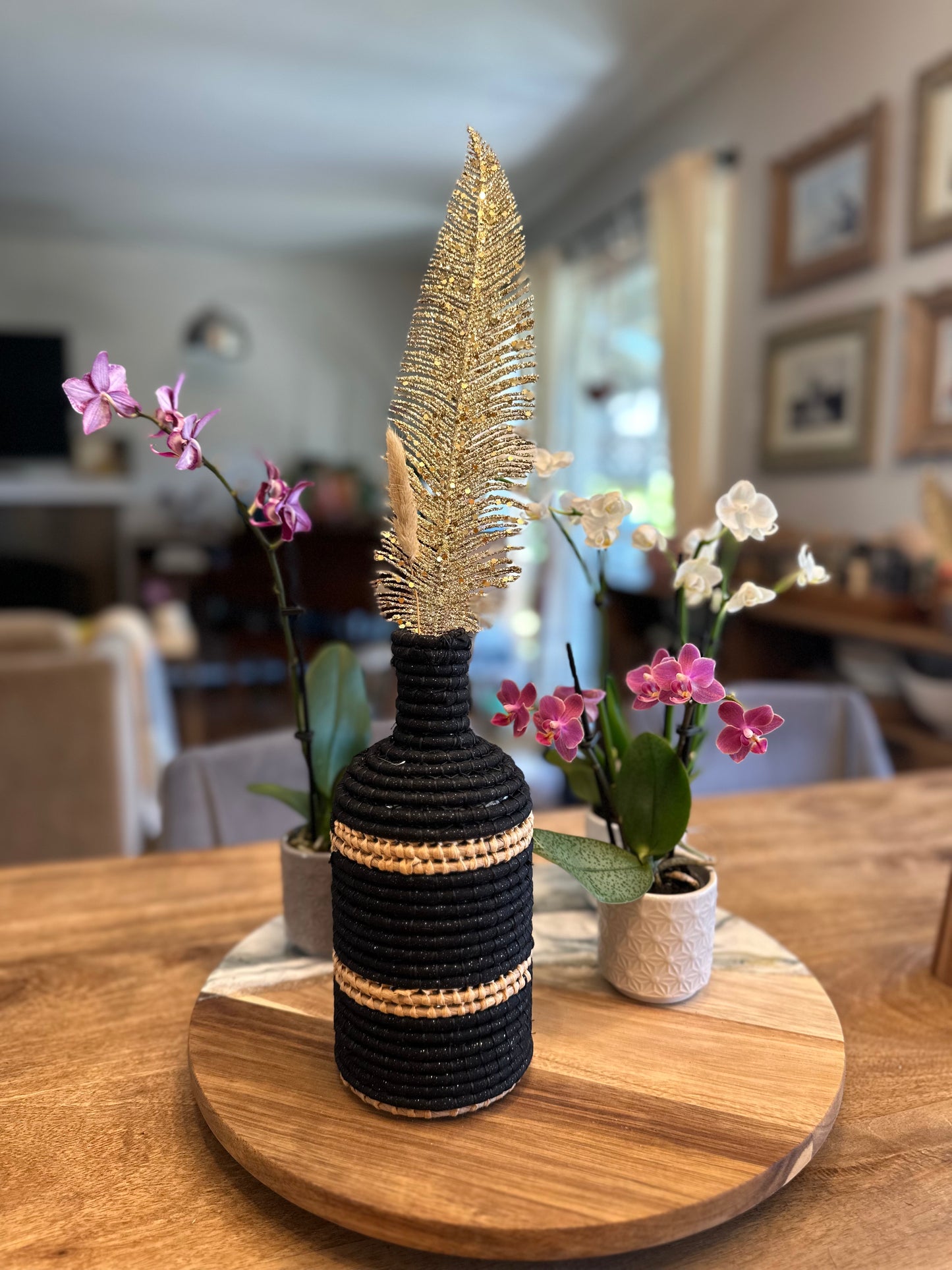 Decorative Basketry Bottle | Shimmer Black