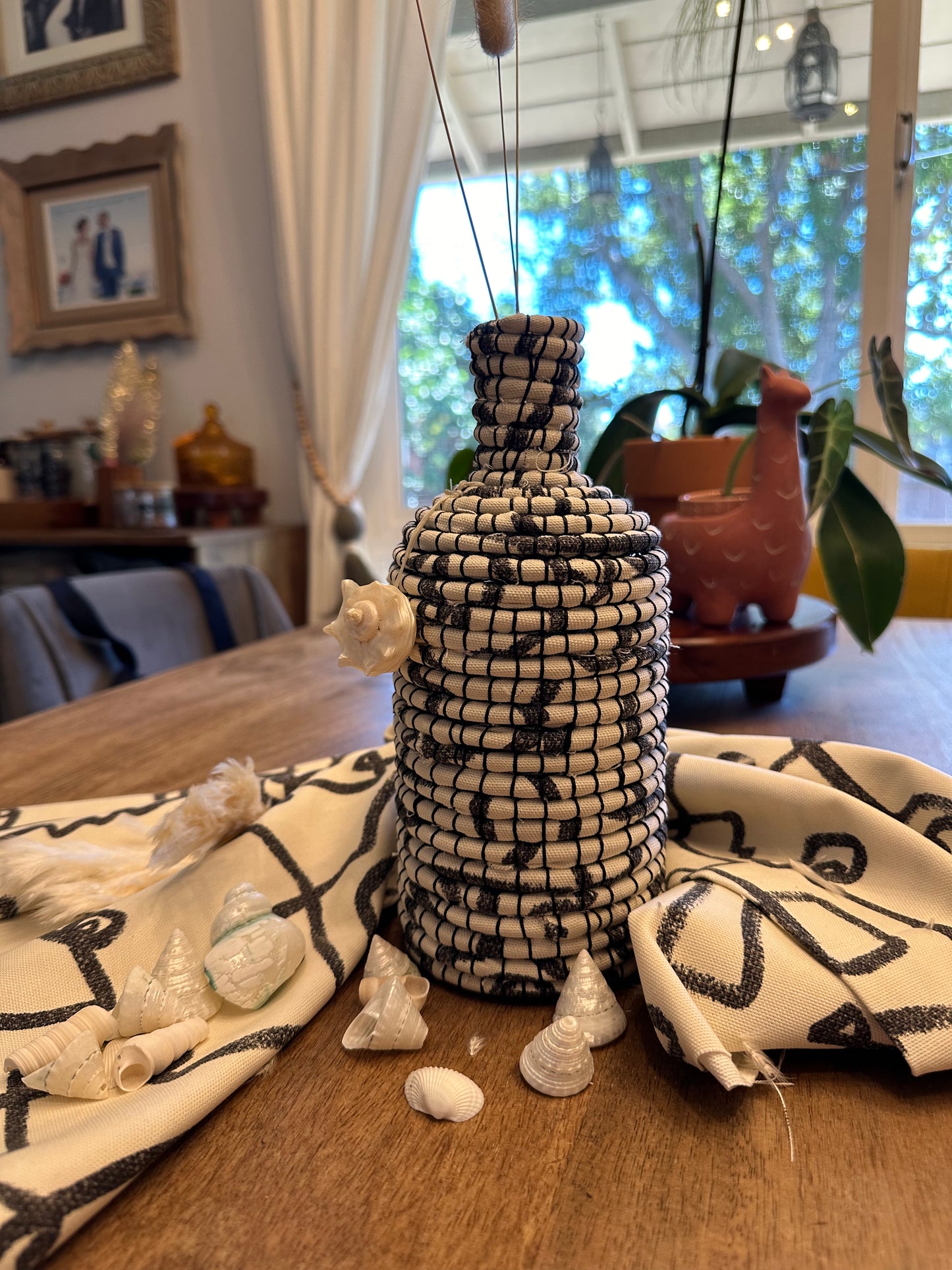 Decorative Basketry Bottle | Charcoal Outline