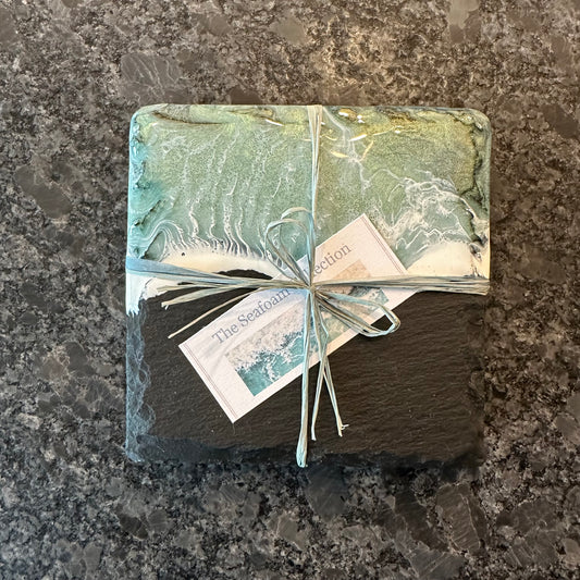 Slate Coaster Set | Seafoam