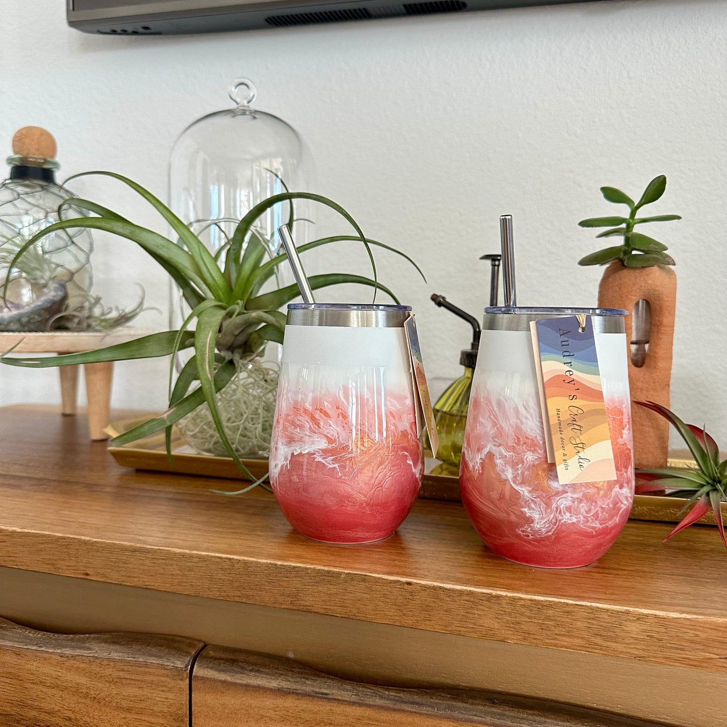 Insulated Wine tumbler - Peach Gold & Coral