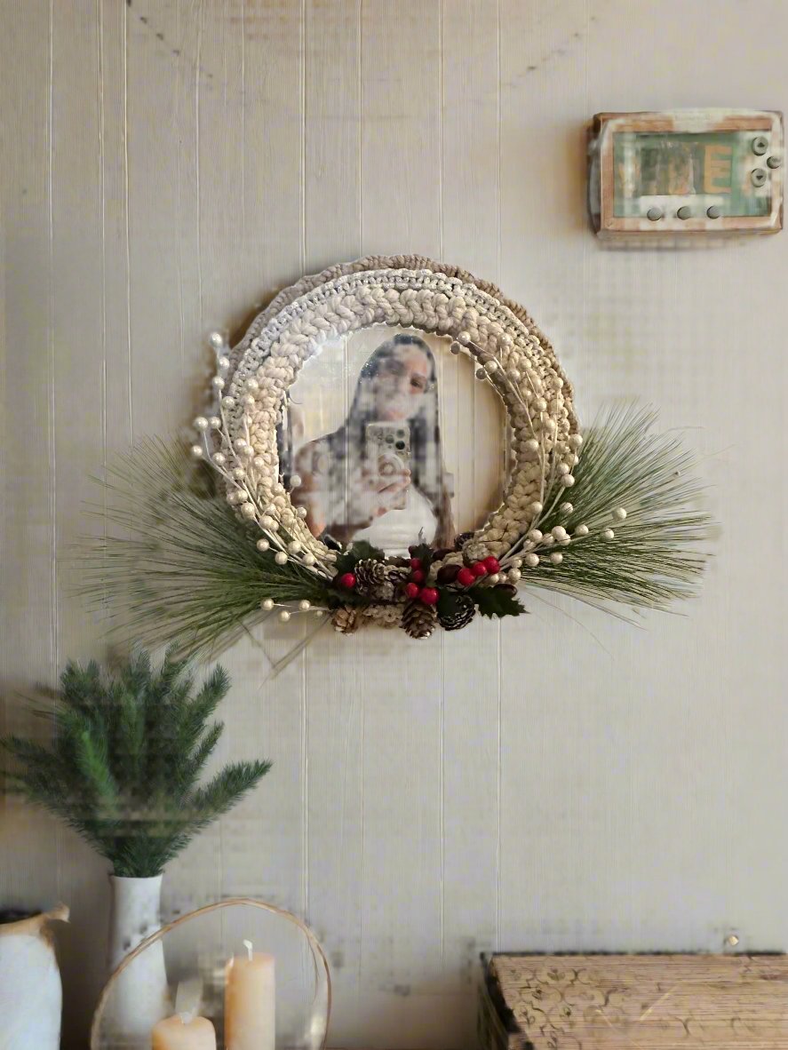 Macrame Holiday Wreath Mirror