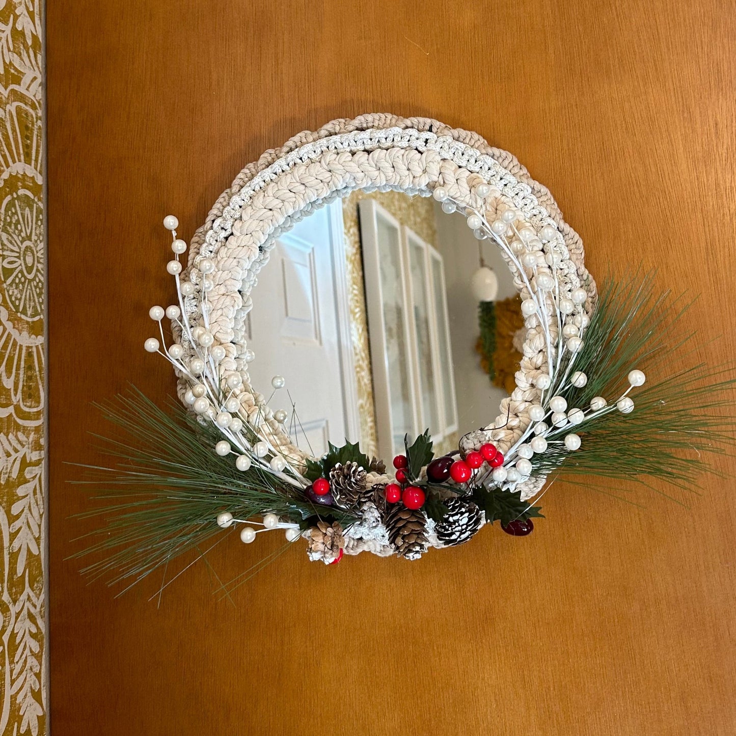 Macrame Holiday Wreath Mirror