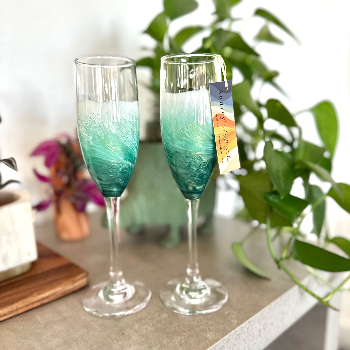 Champagne Flutes | Paradise Green