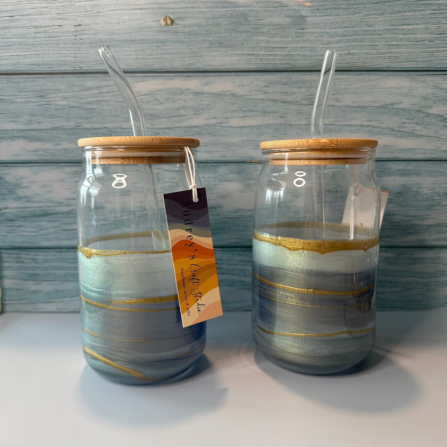 Glass with bamboo lid & straw | Seafoam