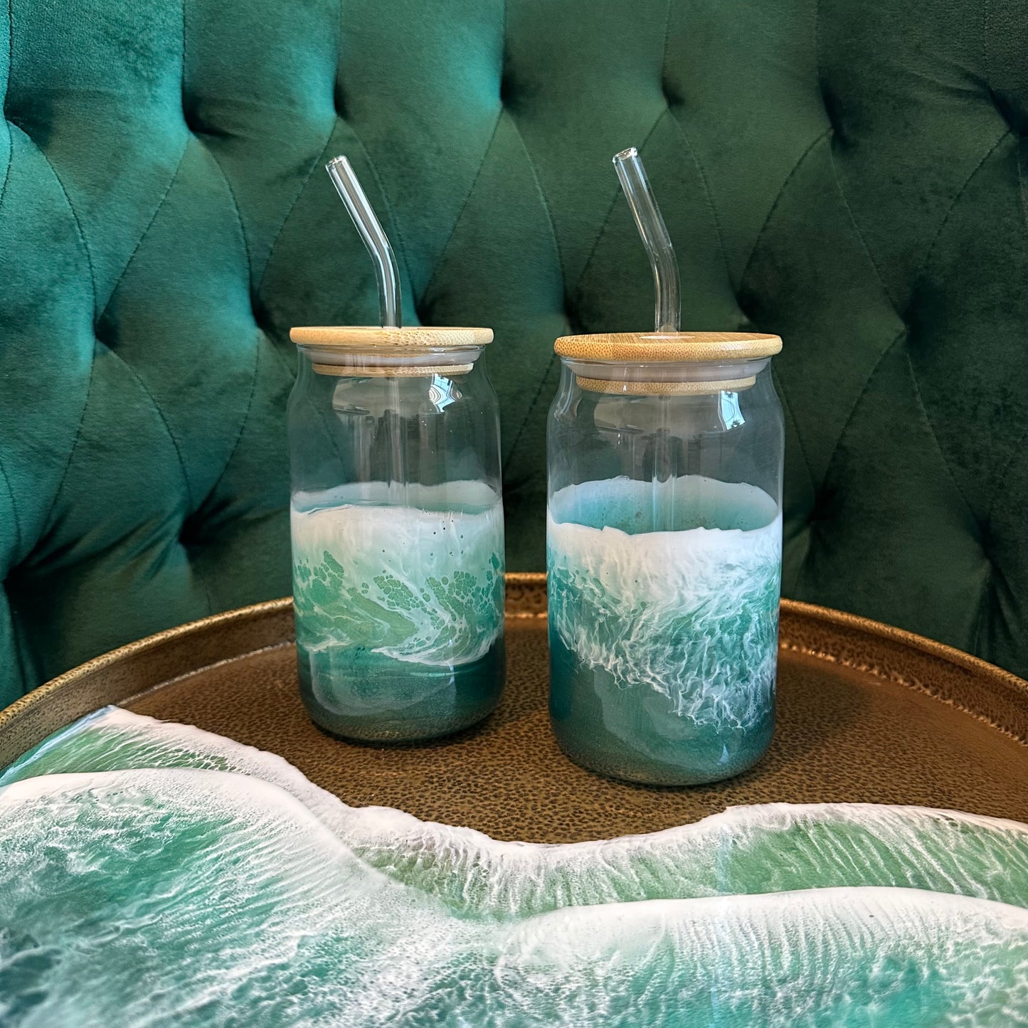Glass with bamboo lid & straw | Paradise Green