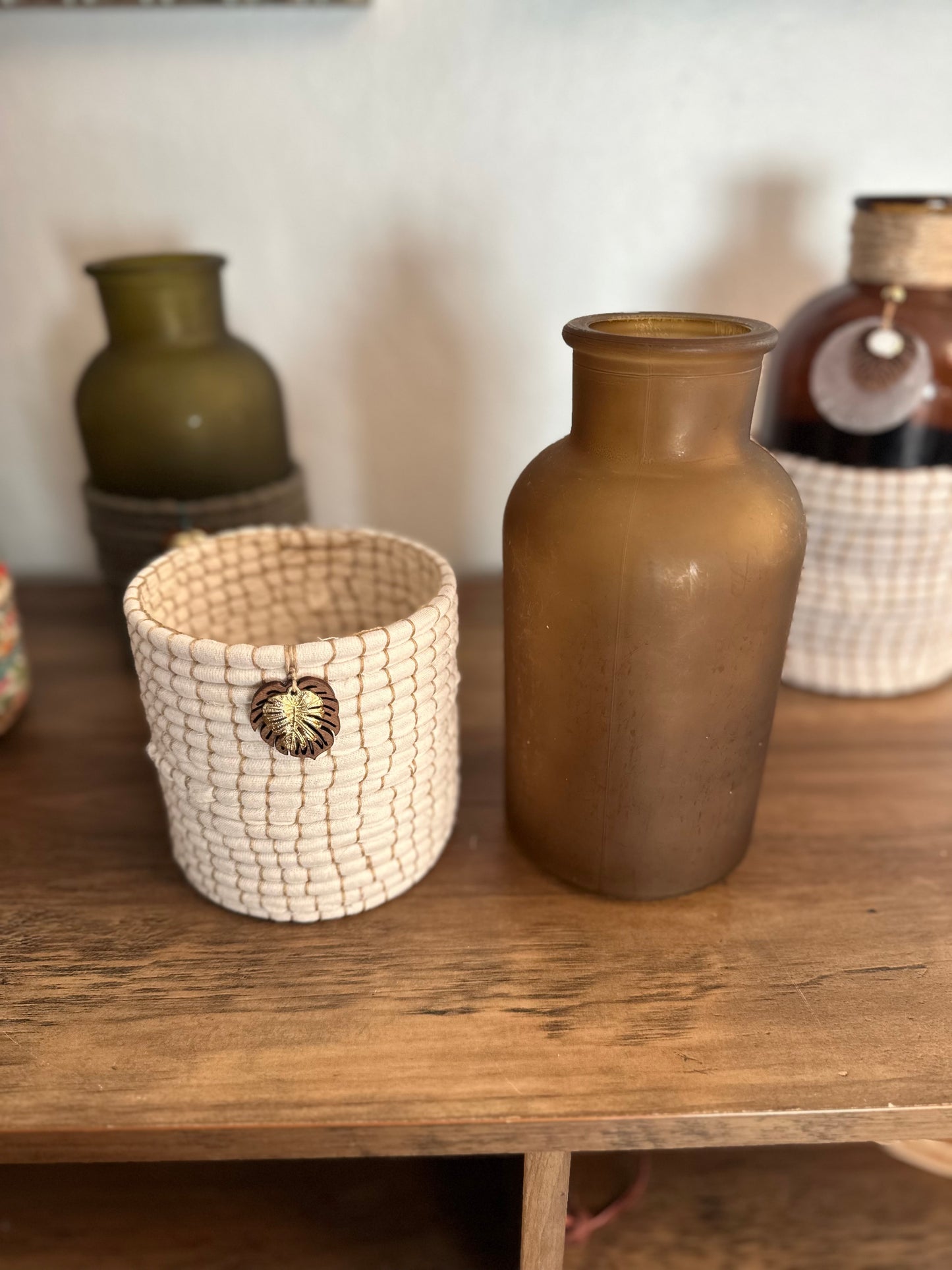 Basketry Vase | Amber Glass Vase