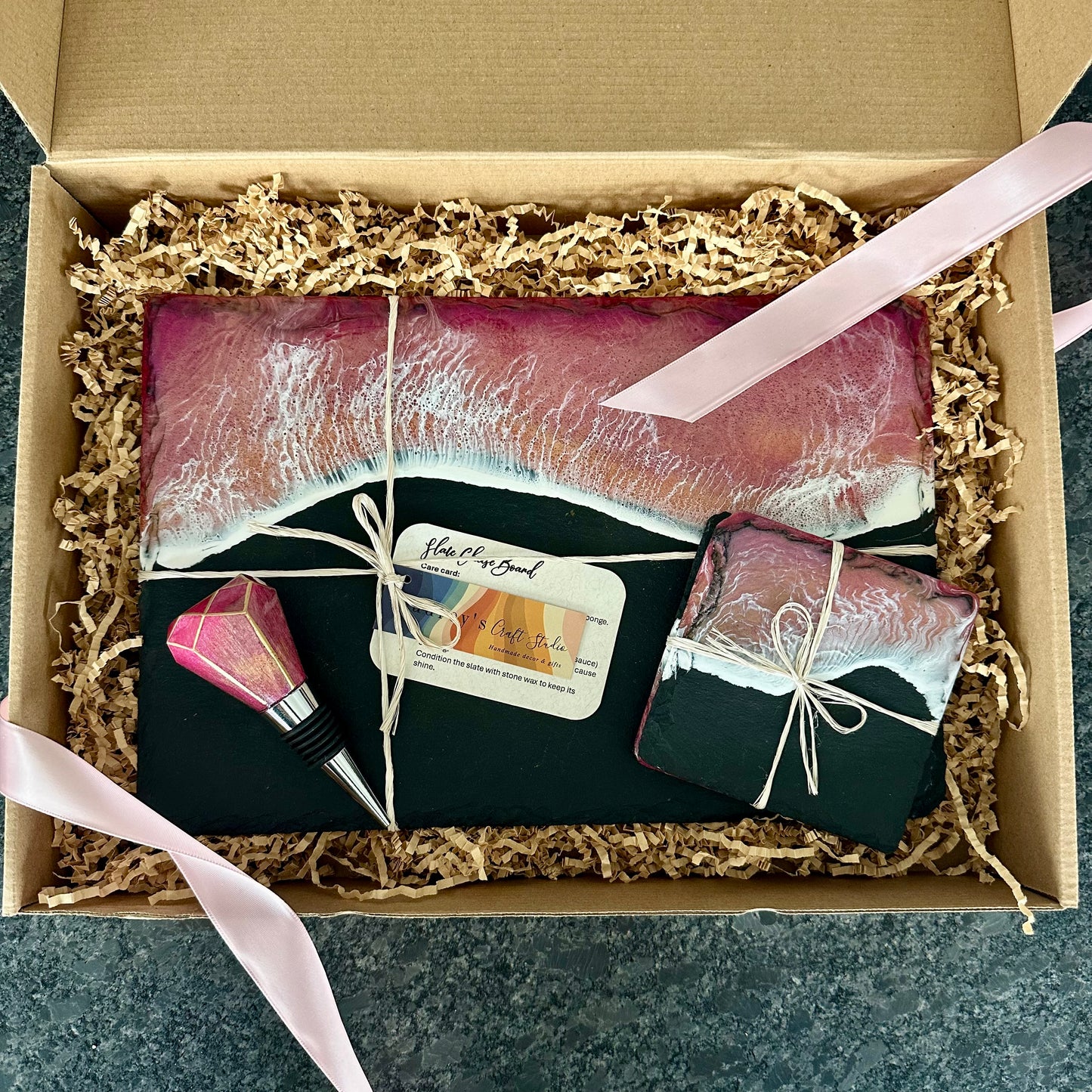 Gift Set - Slate Cheese & Wine | Pink Ocean