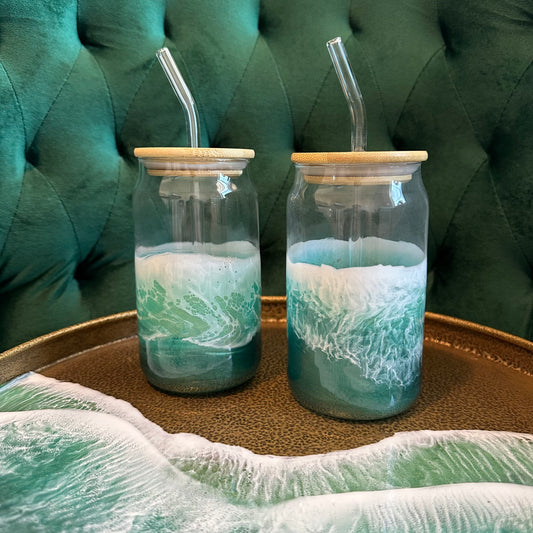 Glass with bamboo lid & straw | Paradise Green