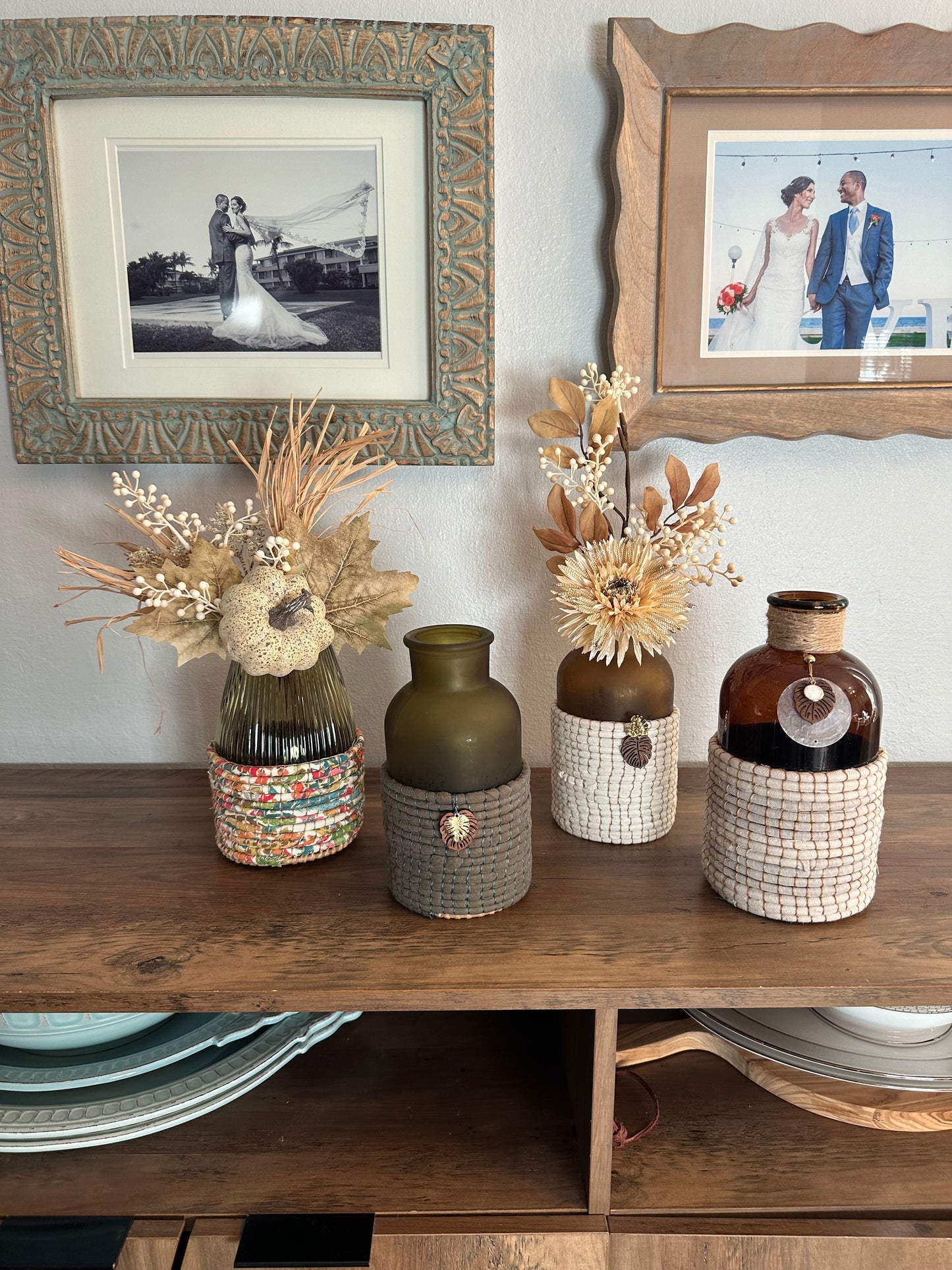 Basketry Vase | Fluted green glass & Multi (Medium)