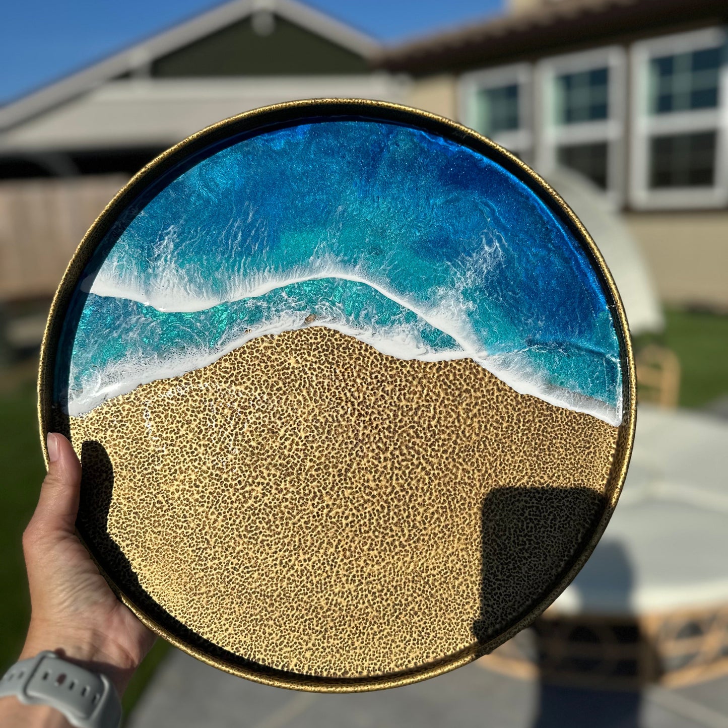 Hammered Metal Tray | Blue Ocean