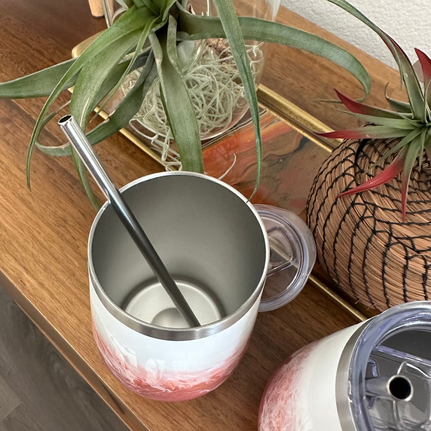 Insulated Wine tumbler - Peach Gold & Coral