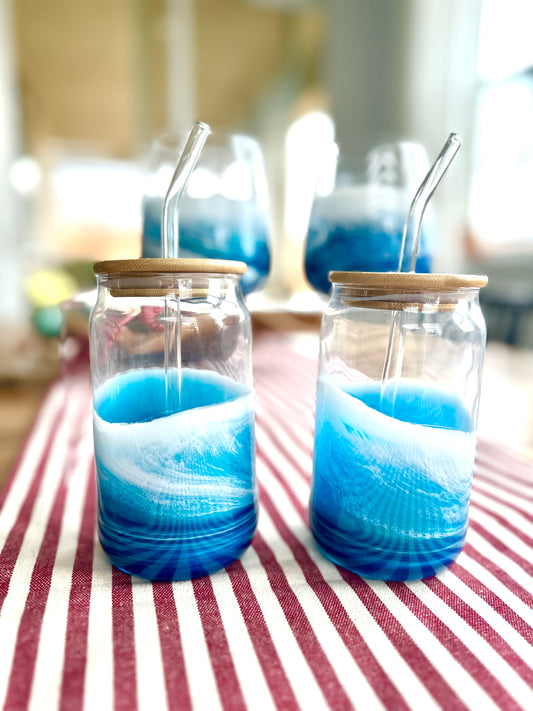 Glass with bamboo lid & straw