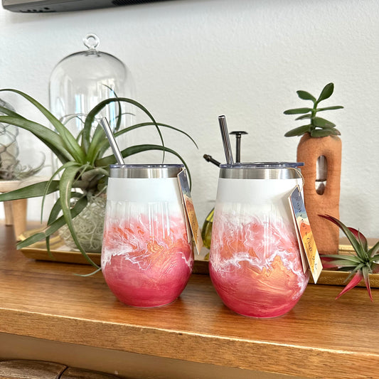 Insulated Wine tumbler - Peach Gold & Coral