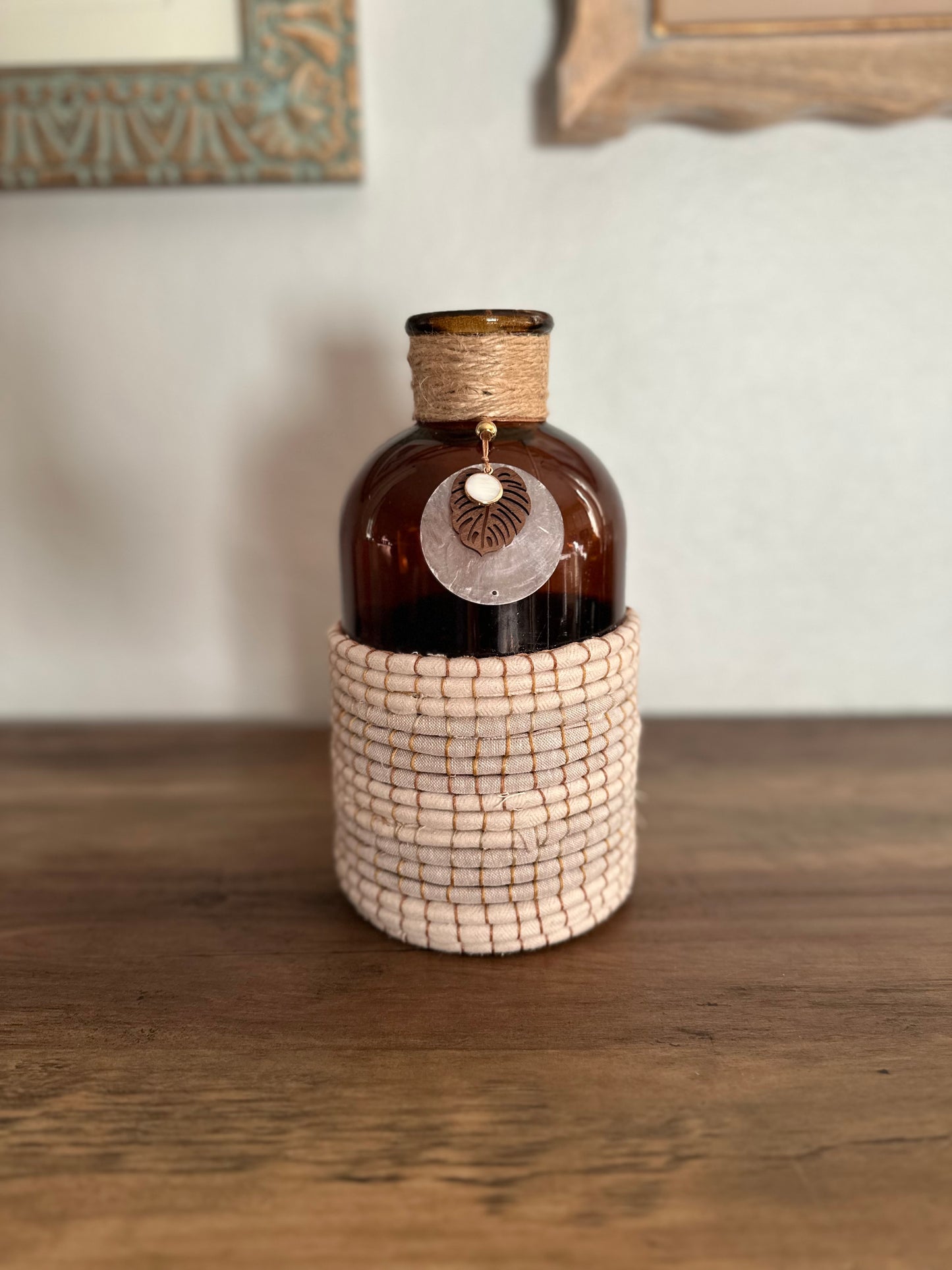 Basketry Vase | Amber Glass Vase