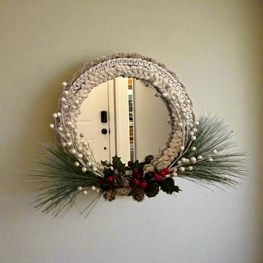 Macrame Holiday Wreath Mirror