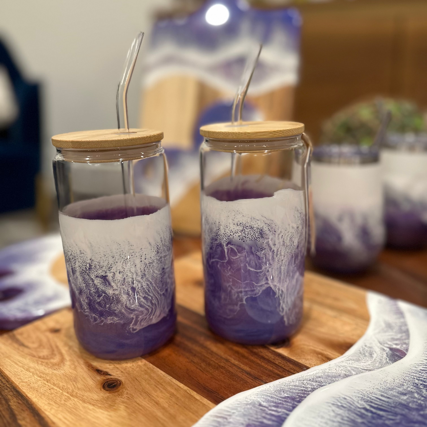 Glass with bamboo lid & straw | Purple