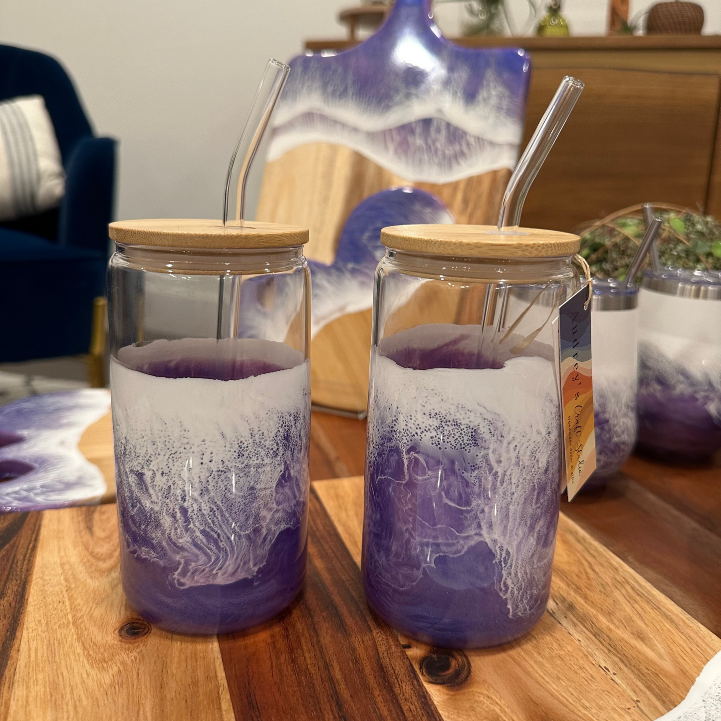 Glass with bamboo lid & straw | Purple